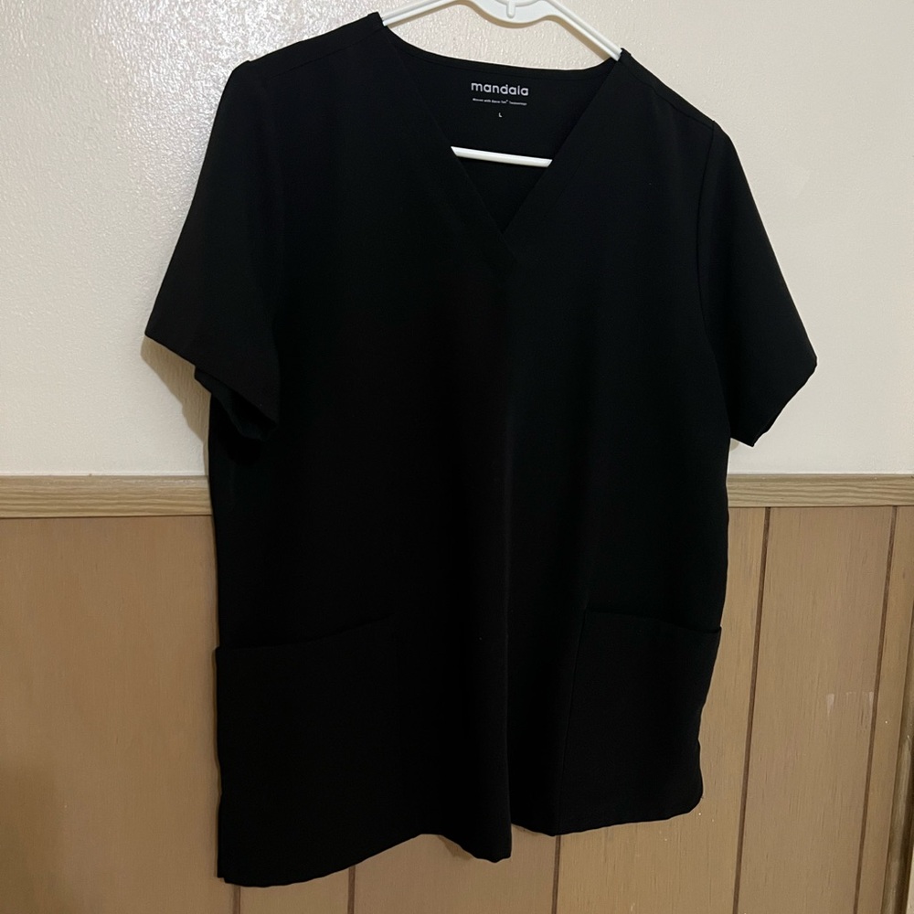 Mandala Black Oversized V-Neck Short Sleeve Women's Top